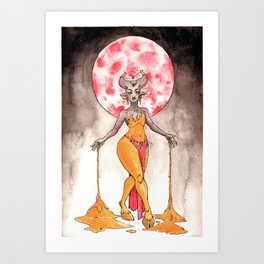 The Gilded Queen Art Print | Watercolor, Illustration, Moon, Ruby, Fae, Magic, Ink, Painting, Demoness, Gold 