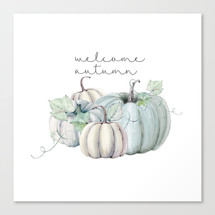 welcome autumn blue pumpkin Canvas Print