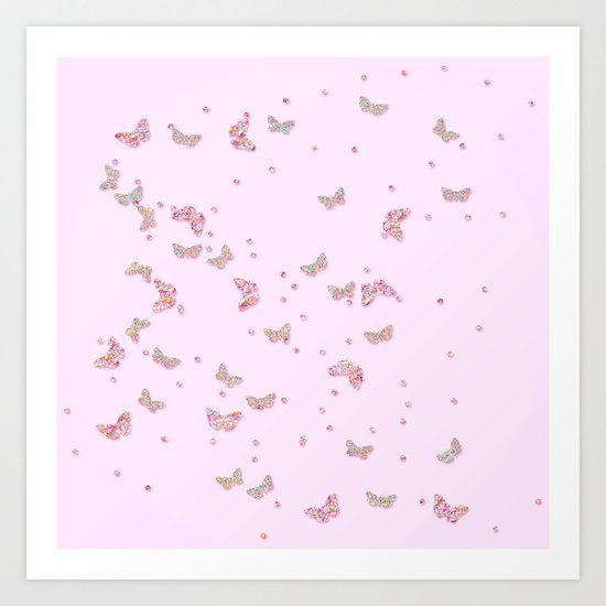 Butterflies diamonds and glitter II- Pink Glitter butterfly pattern Art Print