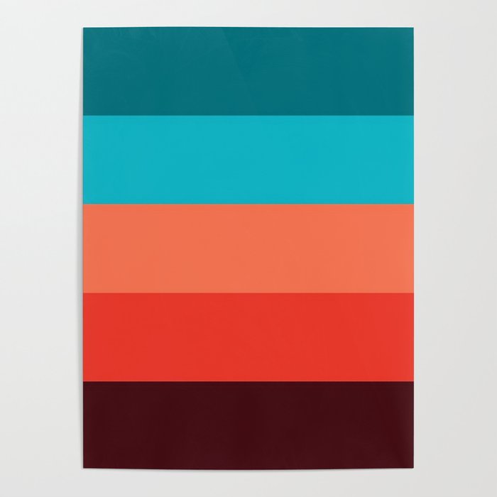 Exotic bright colorful Bohemian Chic teal burgundy Turquoise Orange Stripes Poster