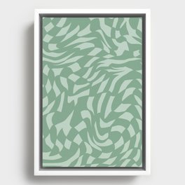 Minty sage green distorted groovy checks pattern Framed Canvas