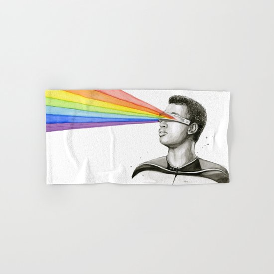 Geordi Rainbow Watercolor Portrait Geek Sci-fi Hand & Bath Towel