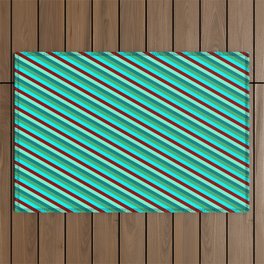 [ Thumbnail: Colorful Cyan, Dark Red, Aquamarine, Teal, and Sea Green Colored Stripes Pattern Outdoor Rug ]