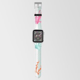 Colorful Coral Reef on Pastel Mint Green Stripes Apple Watch Band