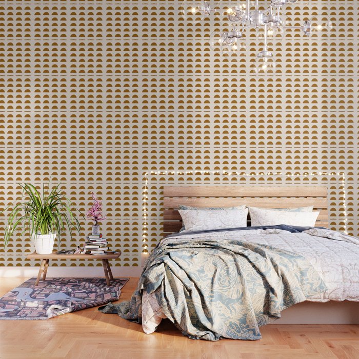 Ginger Midcentury Modern Woodblocks Wallpaper