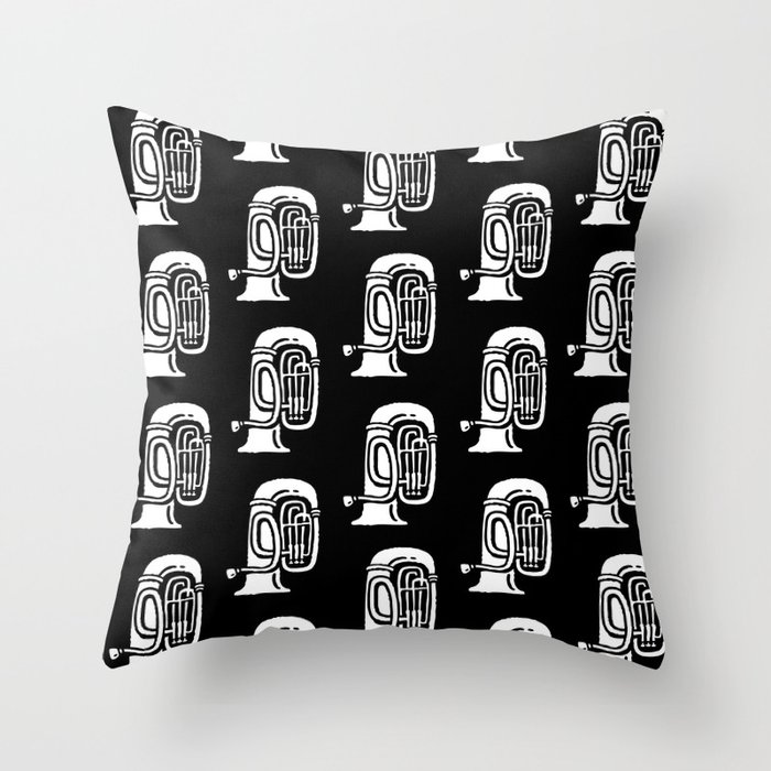 Tuba Pattern Black and White Throw Pillow