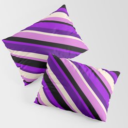 [ Thumbnail: Dark Violet, Indigo, Beige, Orchid, and Black Colored Pattern of Stripes Pillow Sham ]