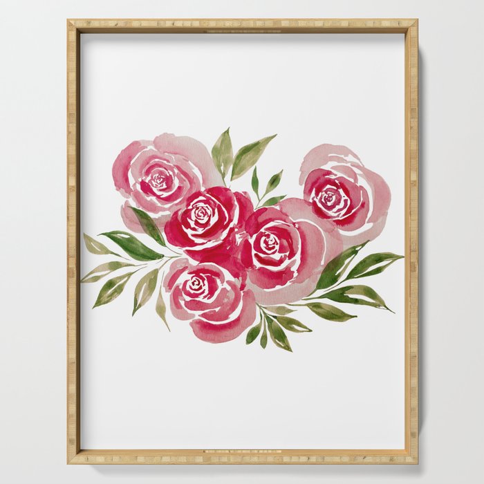 Rose Loose Floral Watercolor Painting Serving Tray