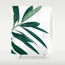 Green and White Botanical Leaves Shower Curtain