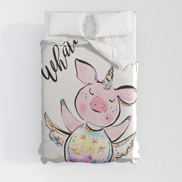 Funny pig lover gift women, Flying pig, Pig Unicorn, Unicorn pig, Flying piggy Unicorn Duvet Cover