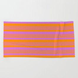 [ Thumbnail: Dark Orange and Orchid Colored Lines Pattern Beach Towel ]