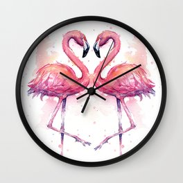 Flamingo Watercolor Two Flamingos in Love Wall Clock