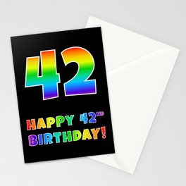 [ Thumbnail: HAPPY 42ND BIRTHDAY - Multicolored Rainbow Spectrum Gradient Stationery Cards ]