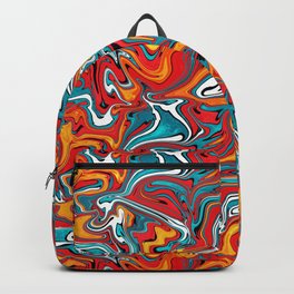 Colorful fluid art sunny orange and sea blue, abstract warm swirly texture Backpack