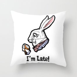 I'm Late! The White Rabbit from Alice in Wonderland black & white version Throw Pillow