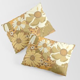 Brown, Orange, Ivory & Green Vintage Flower Pattern Pillow Sham