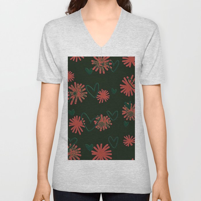 Hearts and Flowers V Neck T Shirt