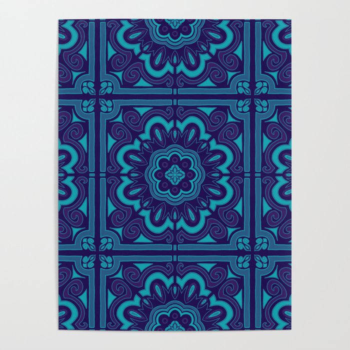 Paisley Tile - Blue - Pattern Poster