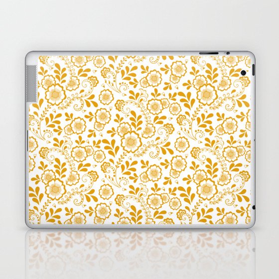Mustard Eastern Floral Pattern Laptop & iPad Skin