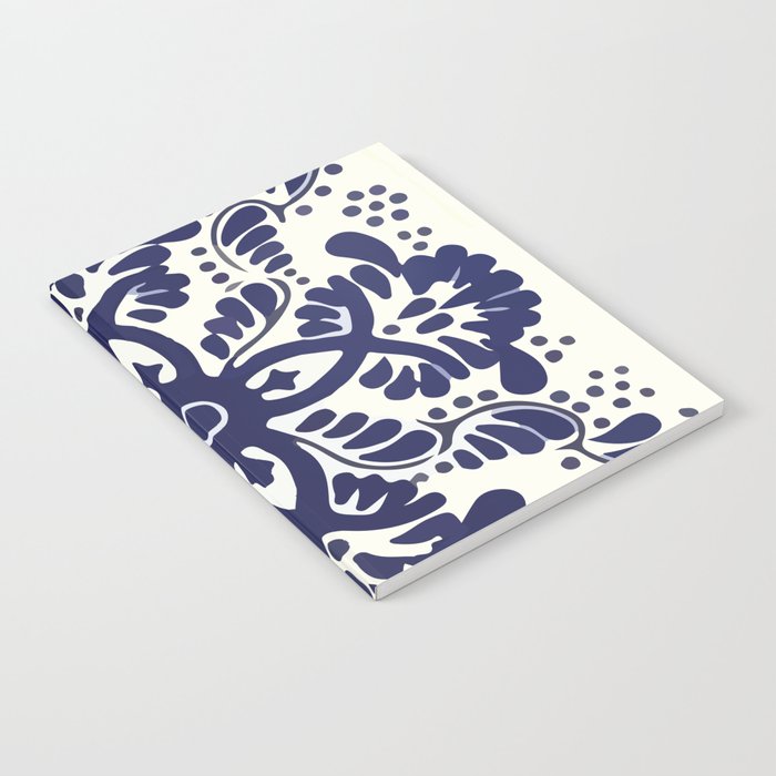 Navy blue leaves abstract bold mexican vintage tile interior design Notebook