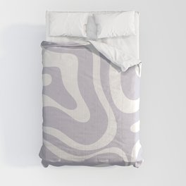 Retro Modern Liquid Swirl Abstract Pattern in Pale Lilac Purple and White Comforter