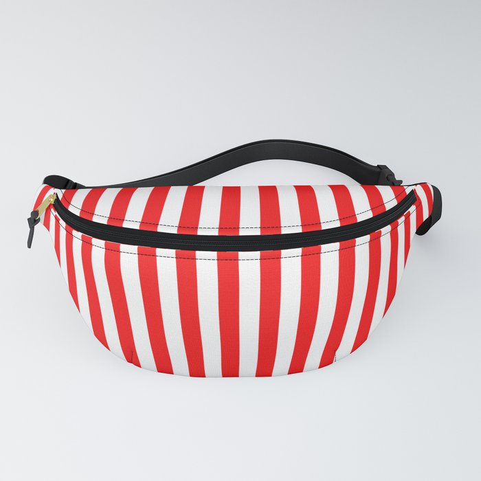 Original Berry Red and White Rustic Vertical Tent Stripes Fanny Pack