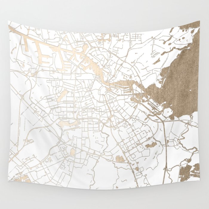 Amsterdam White on Gold Street Map II Wall Tapestry