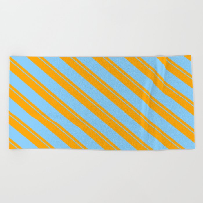Orange & Light Sky Blue Colored Striped/Lined Pattern Beach Towel