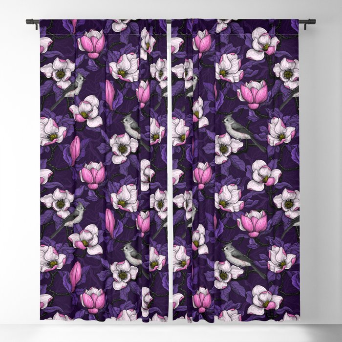 Blooming magnolia and titmose bird Blackout Curtain