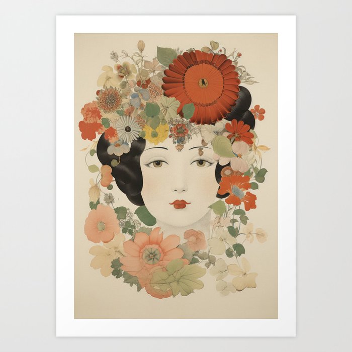 Blooms of Elegance: An Art Deco Portrait Art Print