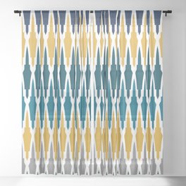 Boho, Geometric Pattern, Blue, Teal, Yellow and Gray Sheer Curtain