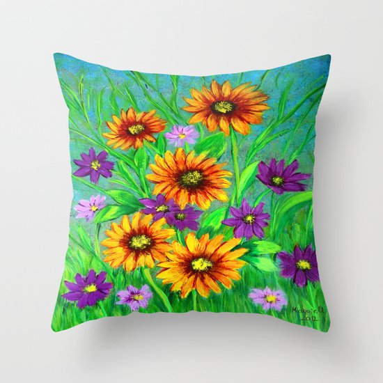 Flowers in my garden Throw Pillow