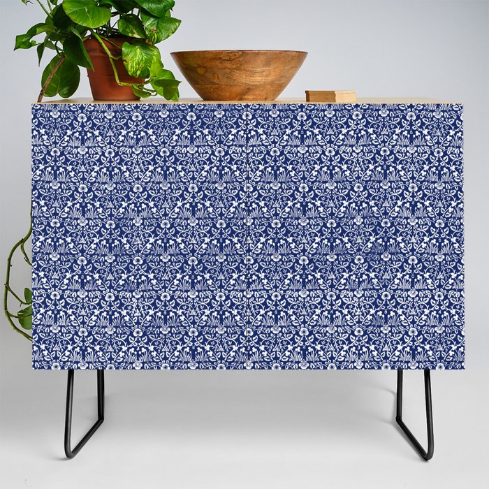 Eyebright, Blue And White Design Sample (1882-1883) by William Morris (Reproduction on PD) Credenza