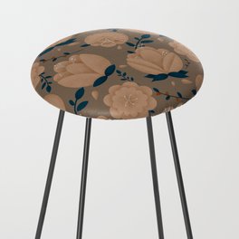 Gold and Navy Romantic Flower Pattern Counter Stool