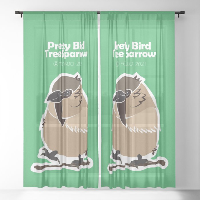 Pretty bird series. A cute little bird illustration design. Sheer Curtain