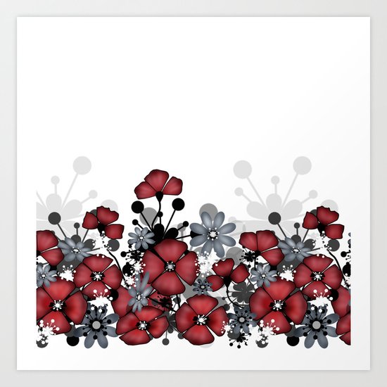 Red flowers on a white background . Art Print
