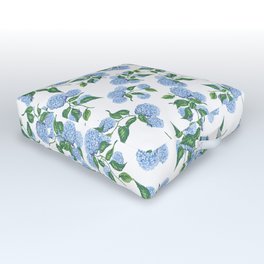 Hydrangea blue flowers, botanicals Outdoor Floor Cushion