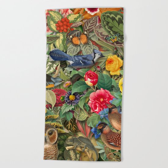 Birds Insects Plants Beach Towel