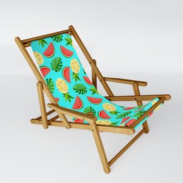 Bright slices of watermelon and pineapple with monstera leaves Sling Chair