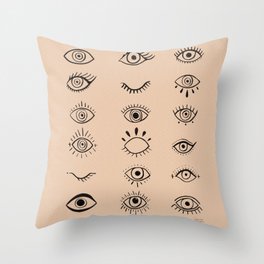 Evil Eyes - Black with Tan Background Throw Pillow