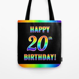 [ Thumbnail: Fun, Colorful, Rainbow Spectrum “HAPPY 20th BIRTHDAY!” Tote Bag ]