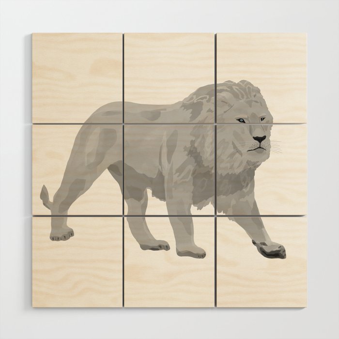 digital painting of a male white lion Wood Wall Art