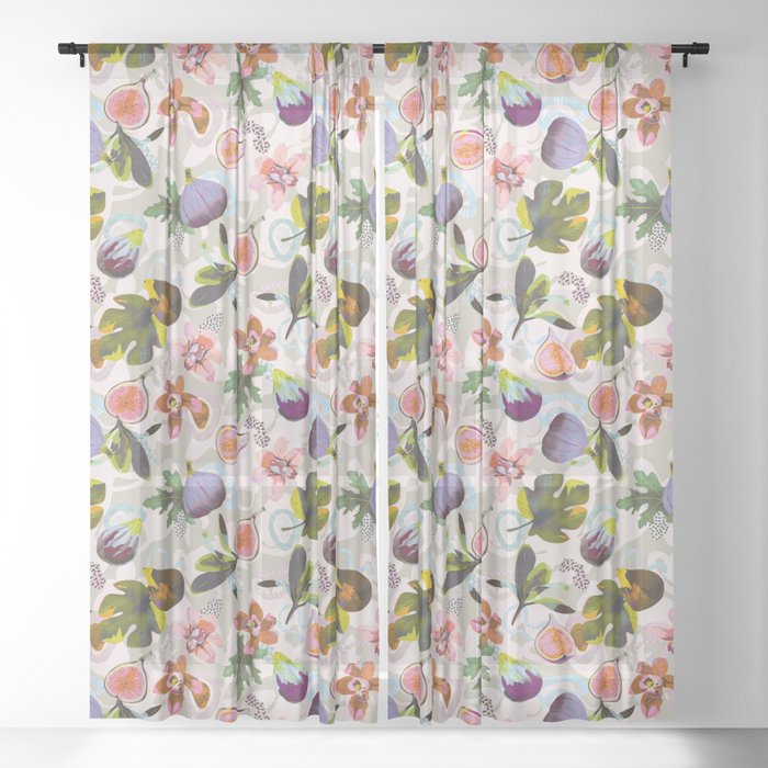 Figs, shapes and tropical flowers D Sheer Curtain