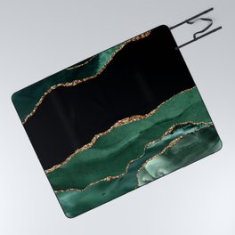 Emerald & Gold Agate Texture 01 Picnic Blanket