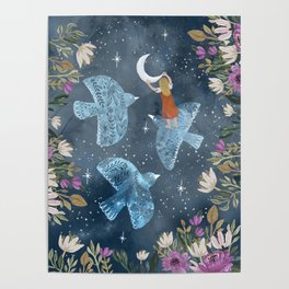 Birds and moon Poster