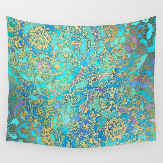 Sapphire & Jade Stained Glass Mandalas Wall Tapestry