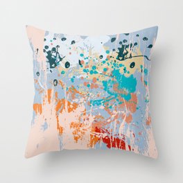 Abstract vintage background with multi-colored paints stains on a canvas texture.  Throw Pillow