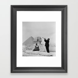 Louis Armstrong at the Spinx and Egyptian Pyrimids Vintage black and white photography / photographs Framed Art Print