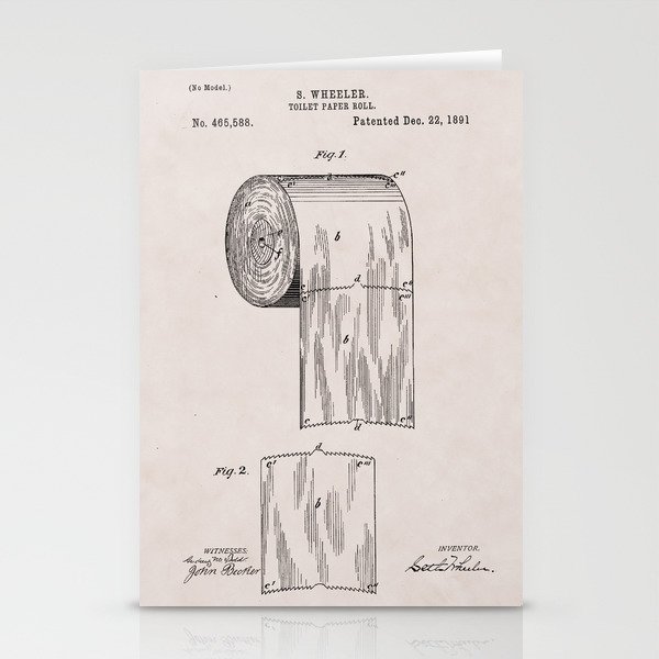 Original Toilet Paper U.S. Patent No. 465,588 by Seth Wheeler (Dec. 22, 1891) Stationery Cards