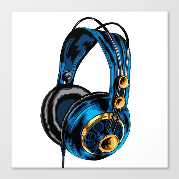 Blue and Gold Headphones Canvas Print